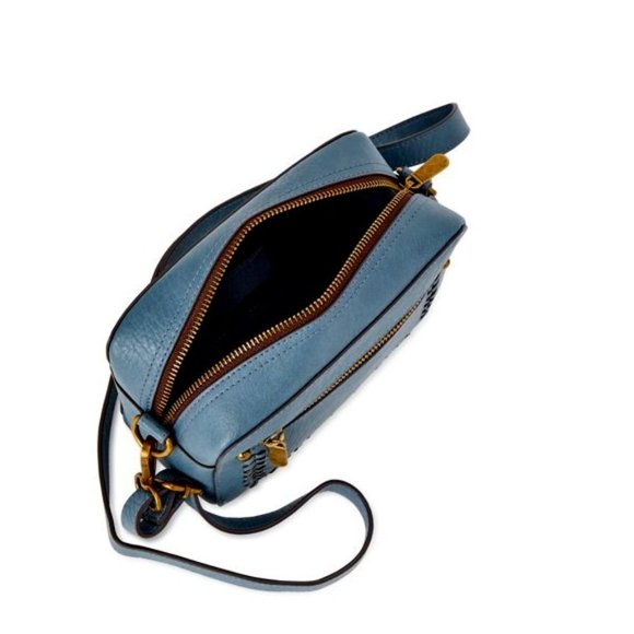 Sky Blue Camera Pouch with Antique Gold Hardware Crossbody - Picture 4 of 5